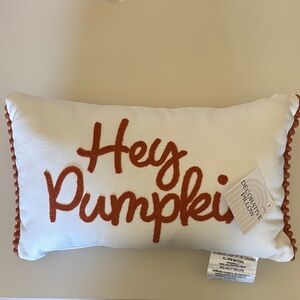 Hey Pumpkin Decorative Pillow - White and Orange